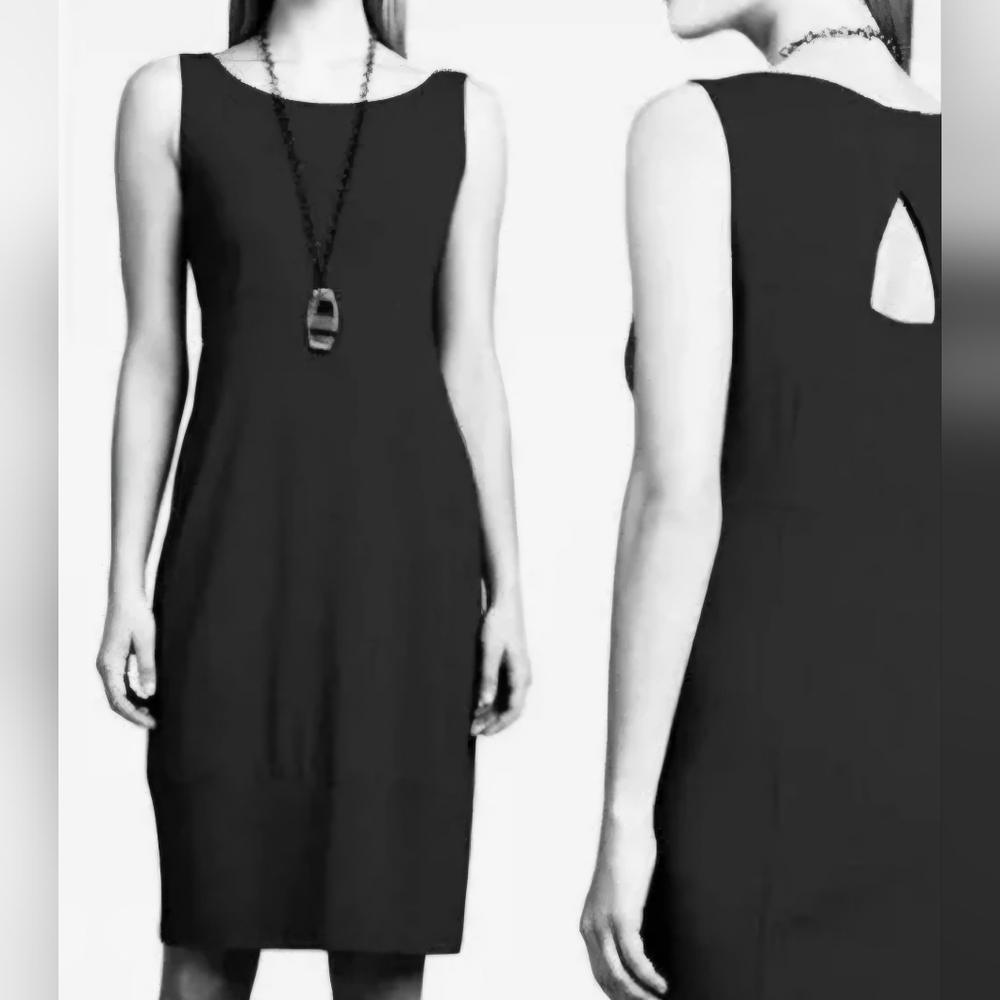 Eileen Fisher Navy Midi Sleeveless Dress Sz‎ S Back Cutout Rayon/Lycra Stretchy